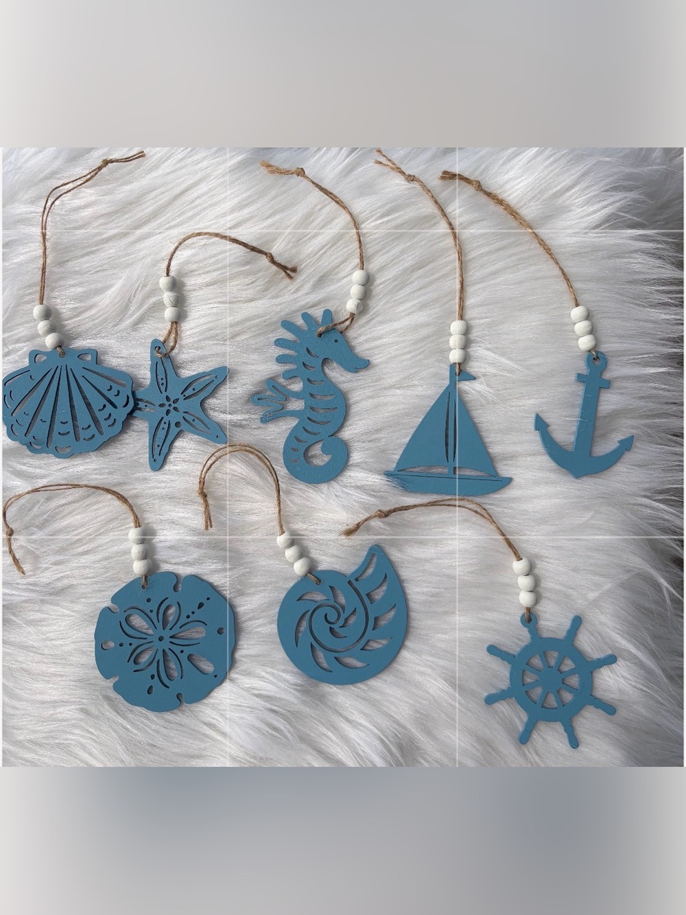 Blue Wooden Sea Shape Ornaments for your Beach House theme ~ Set of 8
